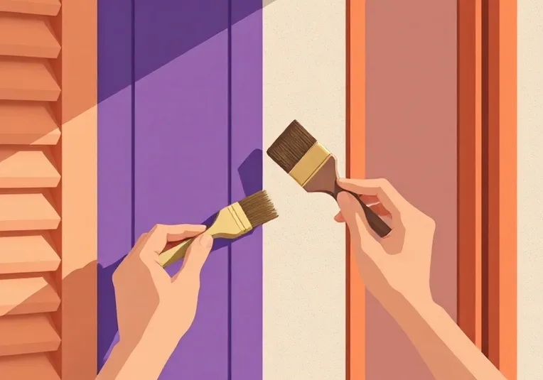 Mise en peinture au pinceau de volets et d'encadrements en bois