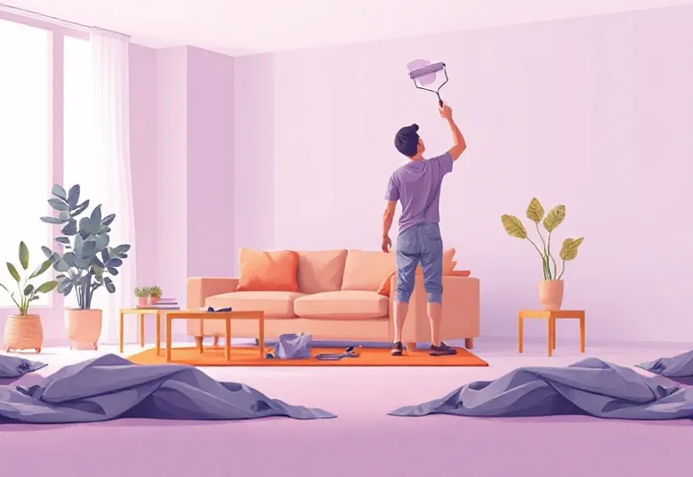 Peintre appliquant la peinture au rouleau sur un mur de salon